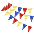thumbnail image 1 of Banderas de triángulo de papel Uxcell, banderines vintage, guirnalda de banderas para bodas y cumpleaños en rojo/dorado claro/azul, 1 of 7