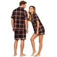 thumbnail image 4 of Leidass Mens Plaid Stripe Pajama Set Short Sleeve Button Down Sleepwear Set Relaxed Lounge Set With Matching Shorts For Home Red 2XL, 4 of 5