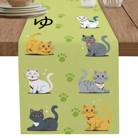 nqOlkjepod Cartoon Cats Table Runner 90 Inches Long Farmhouse Dress Scarves, Funny Japanese Cute Animals Paw Print Dining Tablerunner for Coffee Table/Kitchen Island/Party Décor, 13" x 90"
