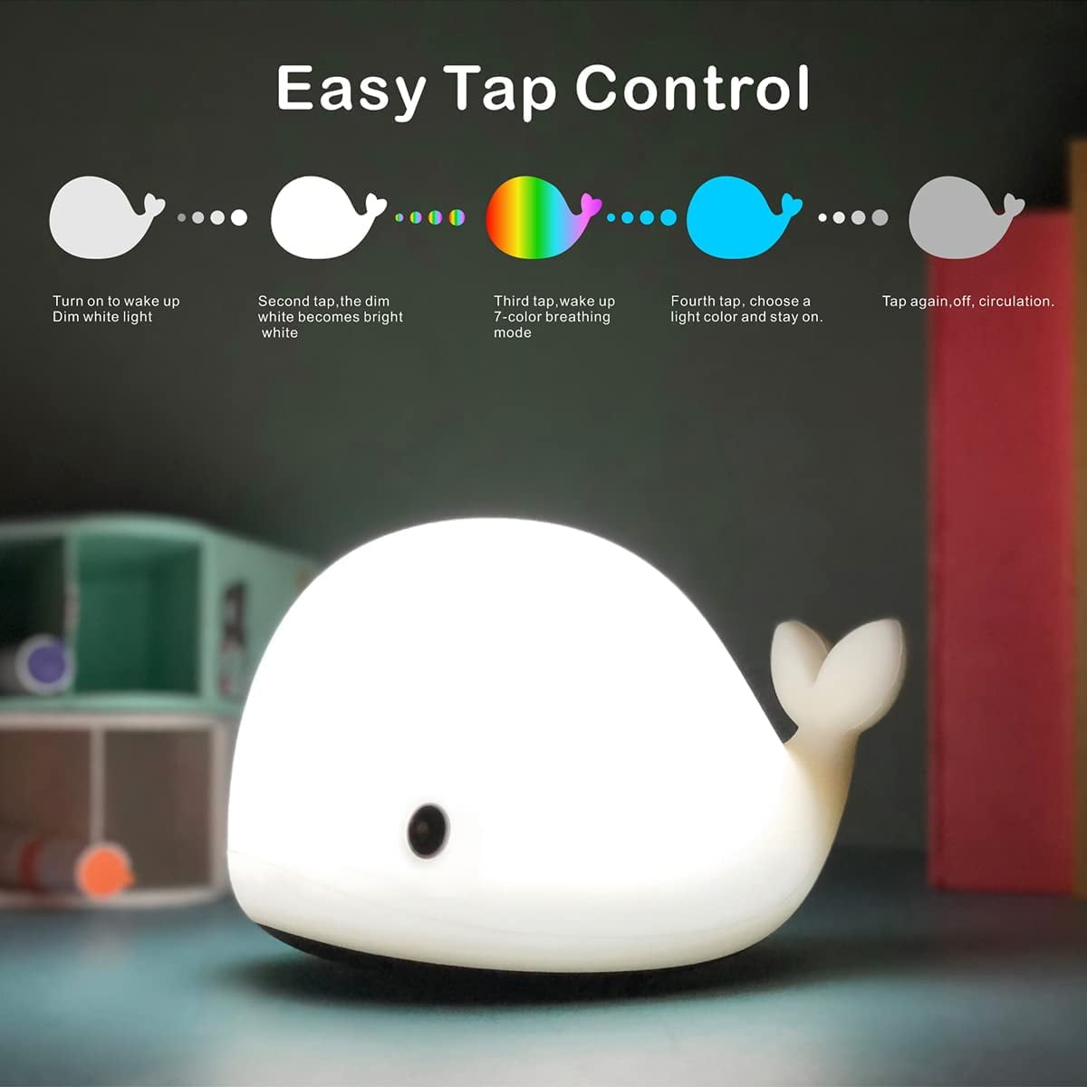 KOMI Night Light for Kids,Cute Silicone Nursery Dolphin Lamp for Baby and Toddler,Animal NightLight for Boys and Girls,Squishy Night Lamp for Bedroom,Kawaii Bedside Lamp for Kids Room (Dolphin)