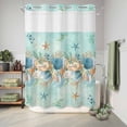 thumbnail image 6 of No Hook Shower Curtain, Beach Coastal Teal Shower Curtains for Bathroom with See Through Top Window, Nautical Shell Starfish Coral Summer Waterproof & Washable Bath Curtain Stall 48"x72", 6 of 9