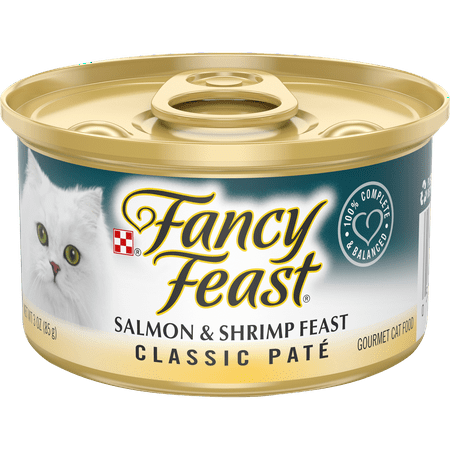 (24 Pack) Fancy Feast Grain Free Pate Wet Cat Food, Classic Pate Salmon & Shrimp Feast, 3 oz. (Best High Calorie Cat Food)