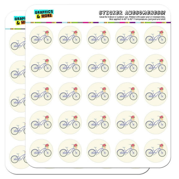 Bicycle Bike With Basket of Flowers 1" Scrapbooking Crafting Stickers