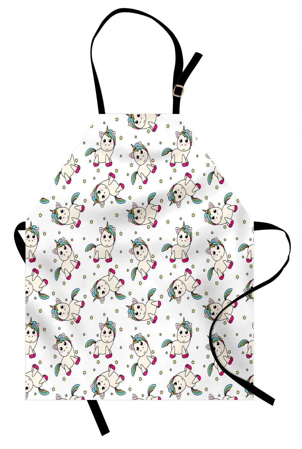 Unicorn Apron Colorful Mythical Animals in Cartoon Style Rainbow Mane on Star Filled Background