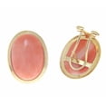 thumbnail image 2 of Genuine natural oval cabochon pink coral earrings omega backs 14k yellow gold, 2 of 3