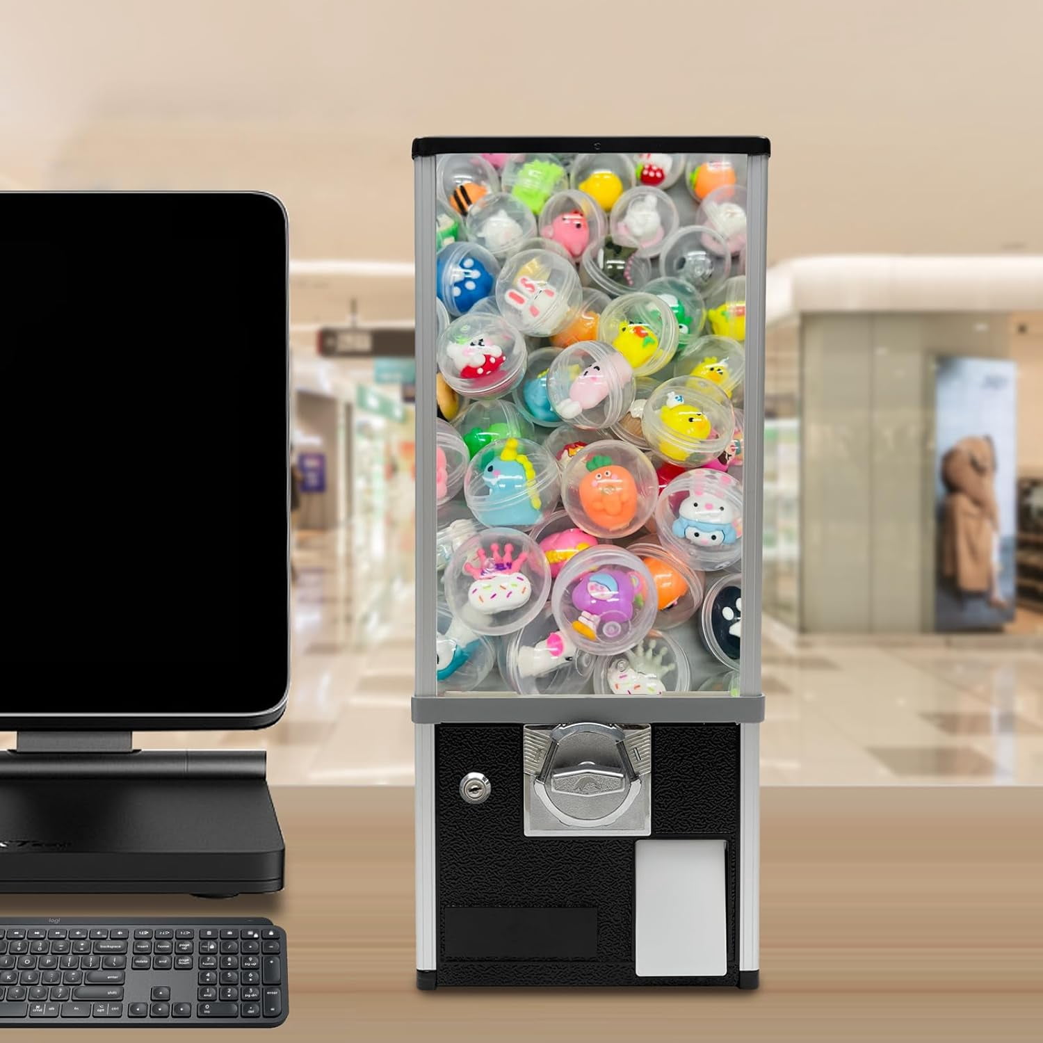 Vending Machine, 25 Cents Commercial Candy Gumball Machine, Huge Load Capacity Gumball Bank, Vending Machine for 700-800 Coins, Perfect for Game Stores and Retail Stores Modern Style (Black)