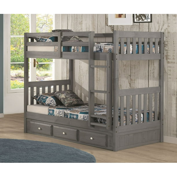 American Furniture Classics Solid Pine Twin/Twin Bunk Bed with Three Drawers in Charcoal