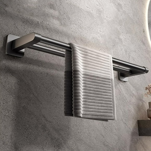 AHMT Towel Racks for Bathroom, Bath Towel Bar, 16 Inch 304 Stainless Steel Rustproof Thicken Towel Holders for Bathroom, Double Layer Design, Towel Brushed Finished Wall Mount, Hole-Free Install