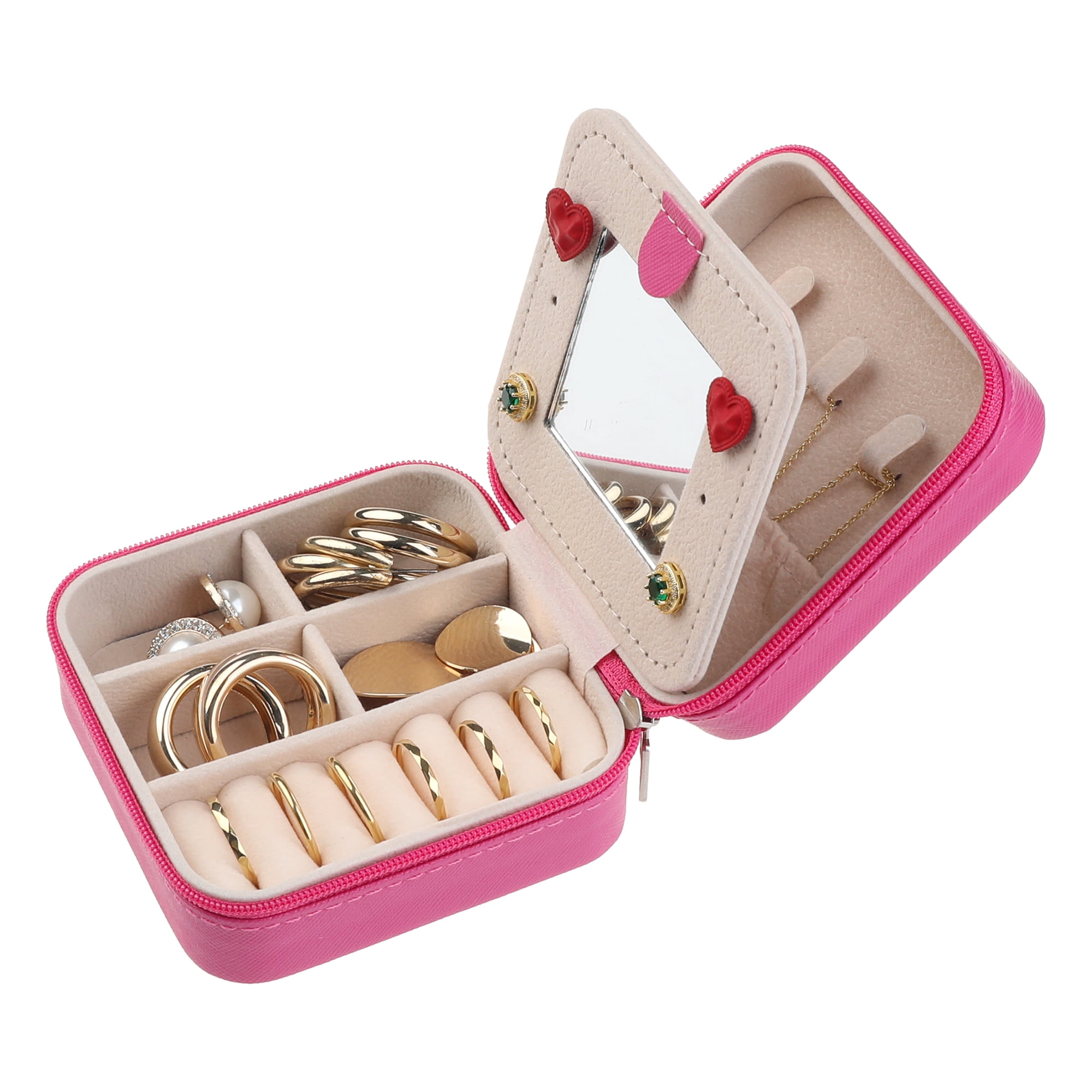 Unique Bargains Jewelry Box Small PU Leather Jewelry Organizer Case Storage Display Holder Rose