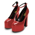 thumbnail image 5 of FSJ Women Platform Thin Ankle Strap Pumps Closed Toe Block High Heels Sexy Date Formal Dress Shoes Size 8 Red, 5 of 5