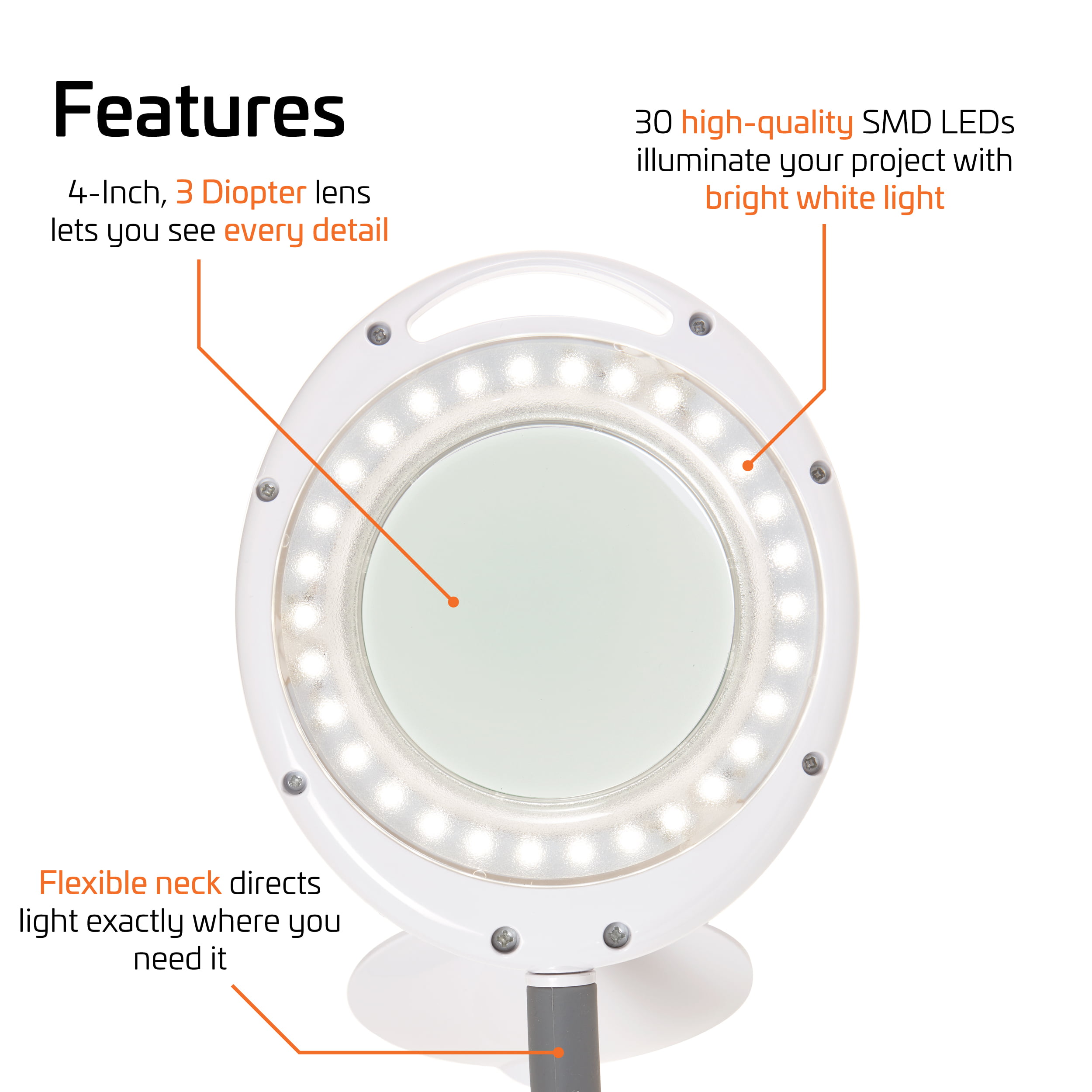 5X Magnifying Glass Lamp with Metal Clamp 2.76 Inch Lens 24 LED Lights 3 Color Modes Magnifier for Circuit Boards Reading Repairing Artwork Crafts Sewing