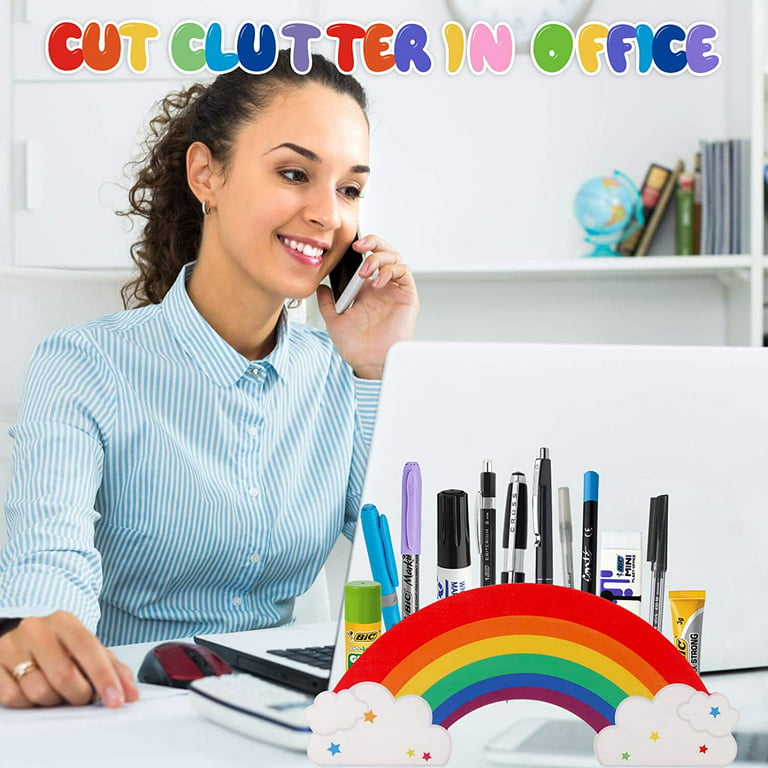 Desk Organizer School Supplies - Cute Rainbow Cloud Wooden Pencil