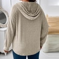 thumbnail image 5 of Rib Knitted Hooded Tops for Women Long Sleeve V Neck Casual Loose Oversized Tshirts Plus Size Blouses Solid Pullover Shirts Khaki,4XL, 5 of 6