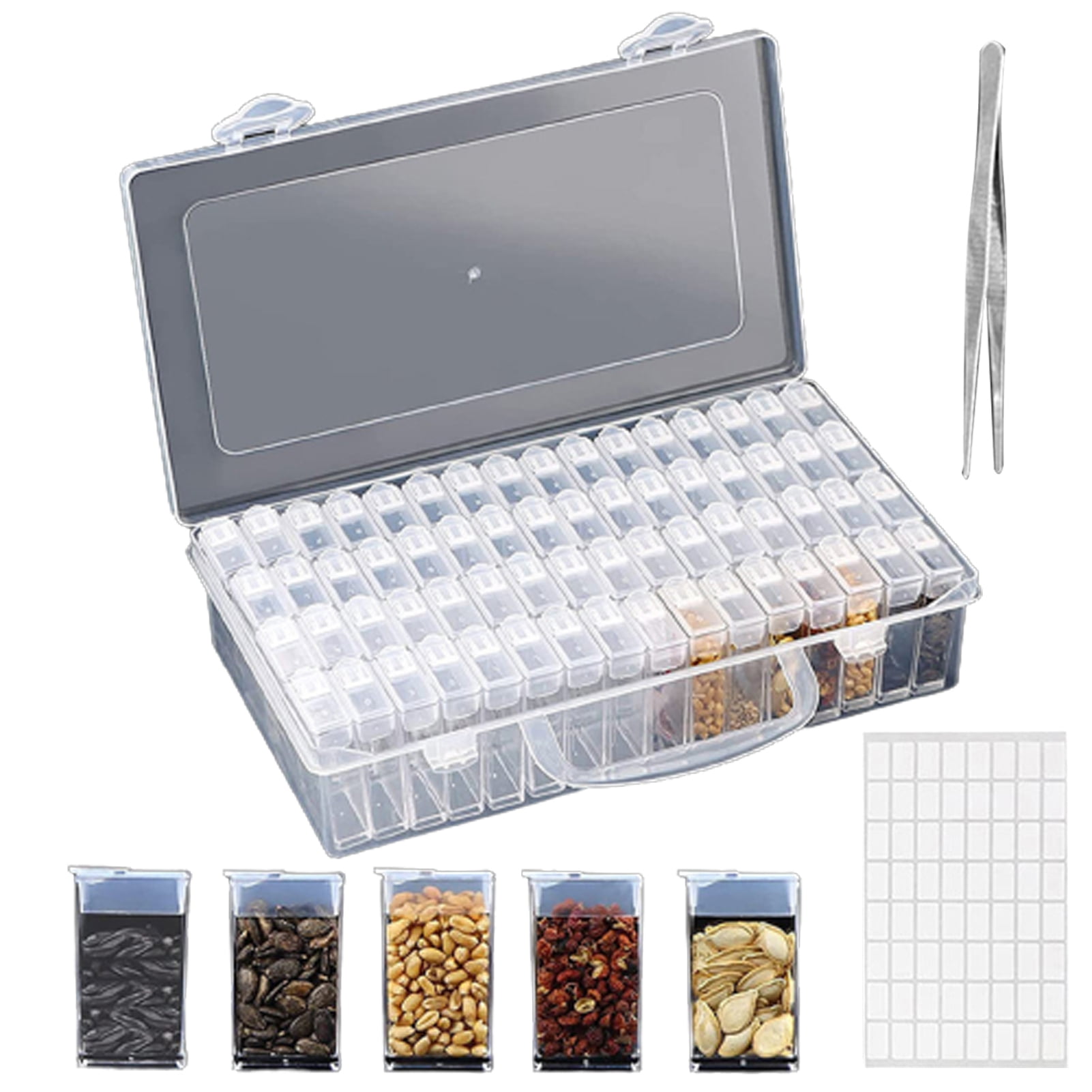Seed Storage Box, 64 Slots Seed Organizer with Label Stickers Garden Seed  Storage Clear Organizer Storage Box for Categorizing Storing Seed Diamonds