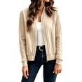 thumbnail image 2 of IUYRTFE Women's Zip Up Ribbed Knit Bomber Jacket Long Sleeve Lightweight Casual Cardigan Top, 2 of 9