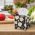 thumbnail image 4 of FUIALDOLG Tissue Box Cover, Daisy Flower Square Tissue Box Holder with Bottom Belt - Waterproof PU Leather Decorative Organizer for Tabletop, Bathroom, Car, Office, 4 of 7