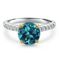 thumbnail image 3 of Gem Stone King 10K Two Tone Gold London Blue Topaz and Lab Grown Diamond Engagement Ring for Women | 2.70 Cttw | Round 8MM | Gemstone November Birthstone | Size 8, 3 of 6