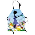 thumbnail image 1 of Flower Apron, Young Woman Standing on the Lawn Full of Freshly Blossomed Colorful Spring Flowers, Unisex Kitchen Bib with Adjustable Neck for Cooking Gardening, Adult Size, Multicolor, by Ambesonne, 1 of 4