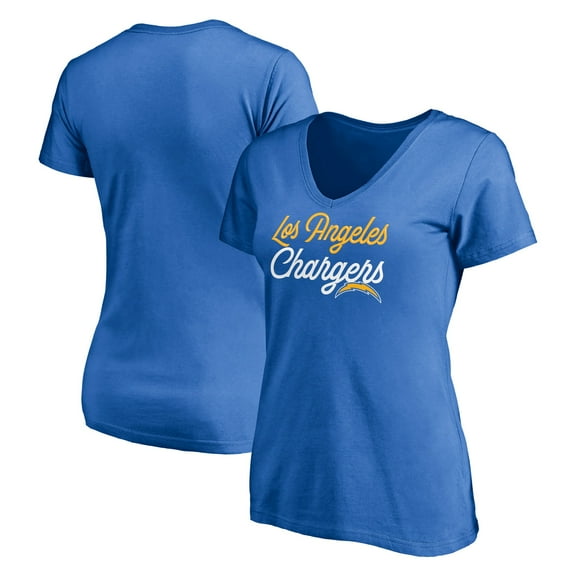 Women's Powder Blue Los Angeles Chargers Long Stride V-Neck T-Shirt