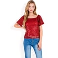 thumbnail image 6 of Women's Short Sleeve Square Neck Sequin Top for Special Occasions- Burgundy,Medium, 6 of 7