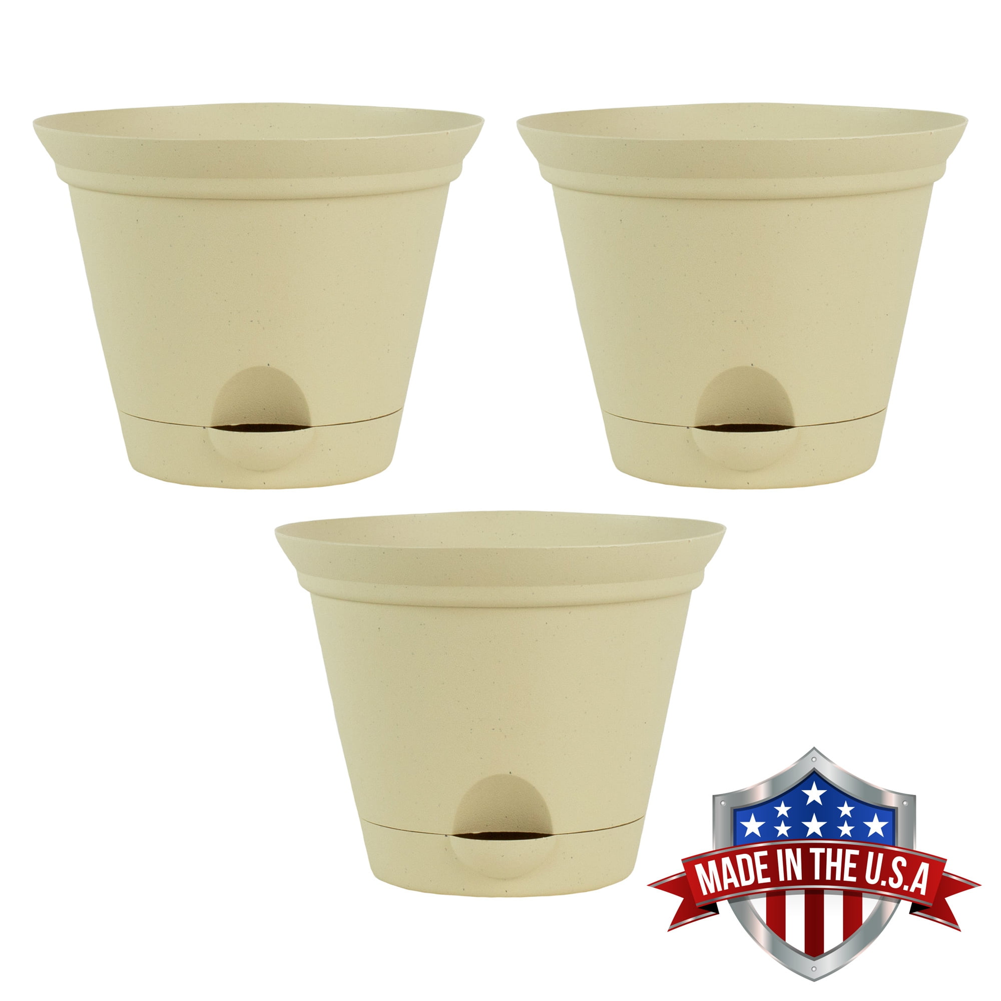 3 Pack 11.5 Inch Latte Quartz Plastic Self Watering Flare Flower Pot or Garden Planter 3 Pack 11.5 Inch Latte Quartz Plastic Self Watering Flare Flower Pot or Garden Planter