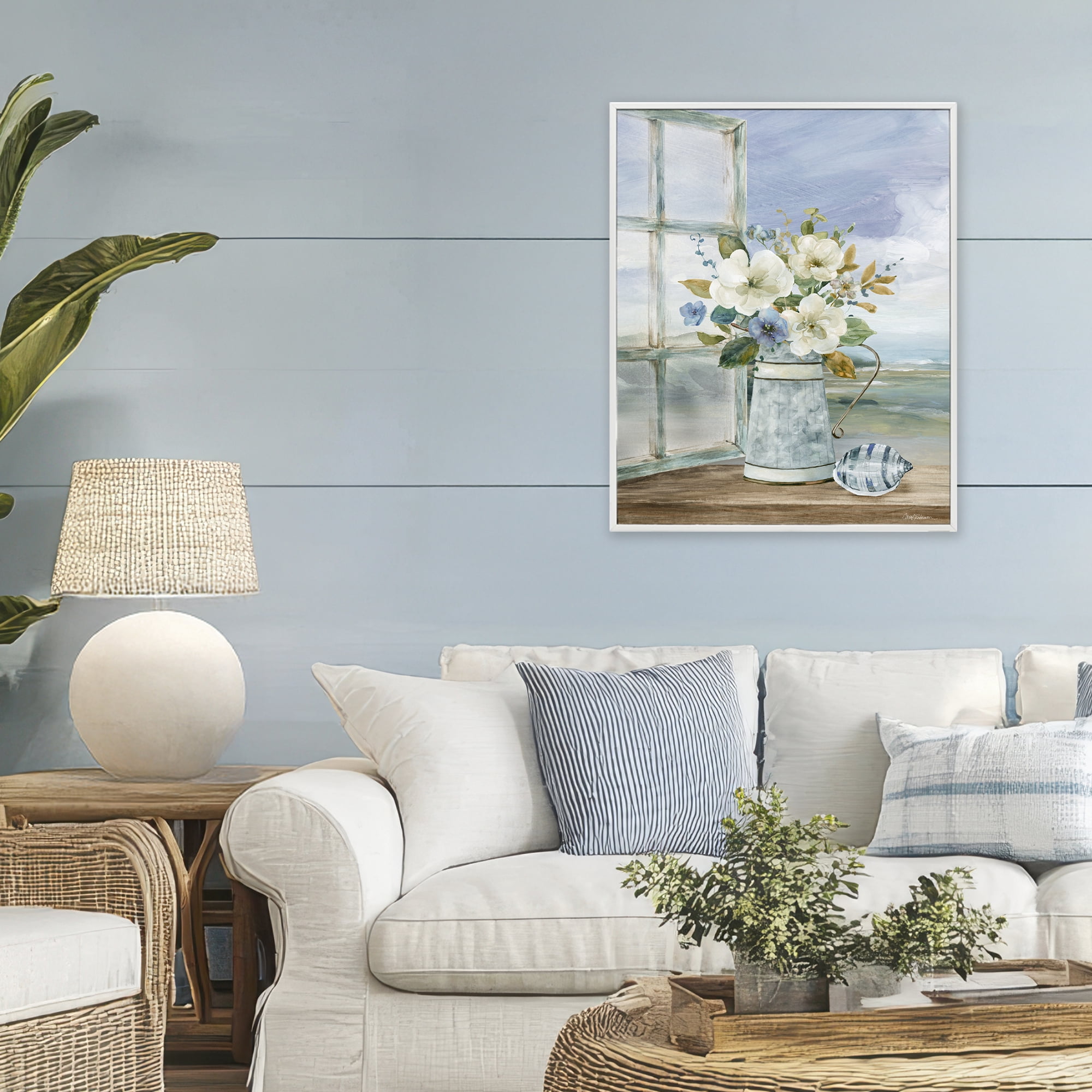 Stupell Industries Seaside Floral Bouquet Window White Framed Giclee Art, design by Carol Robinson