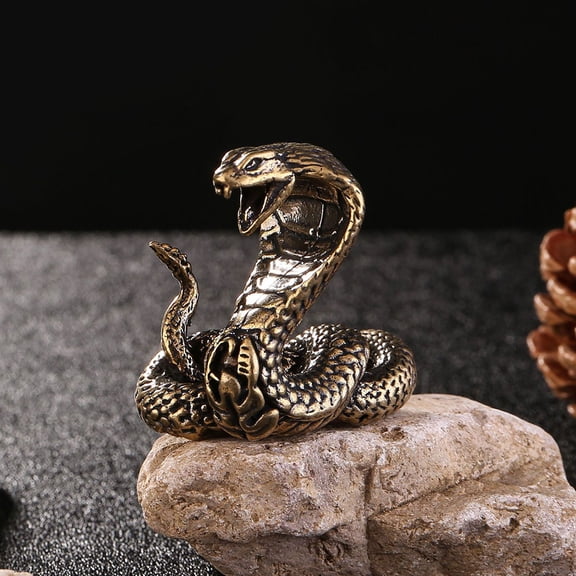 LOLIPPYY Golden Brass Snake Statue Decorative Retro Brass Craft Sculpture for Home Office and Garden