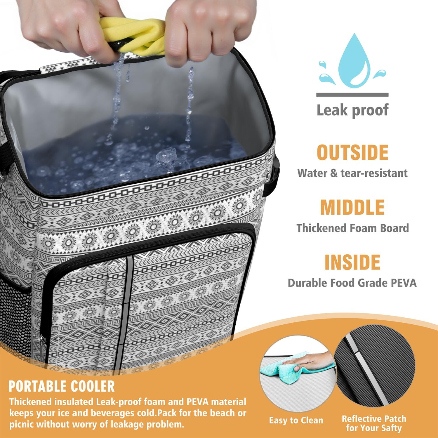 Travel Cooler Bag - Boho Bohemia Pioneer Flower Geometric Line Art Camping Beer Cooler Backpack with Bottle Opener- Waterproof Insulated Picnic Backpacks - Cooler Bag for Beach