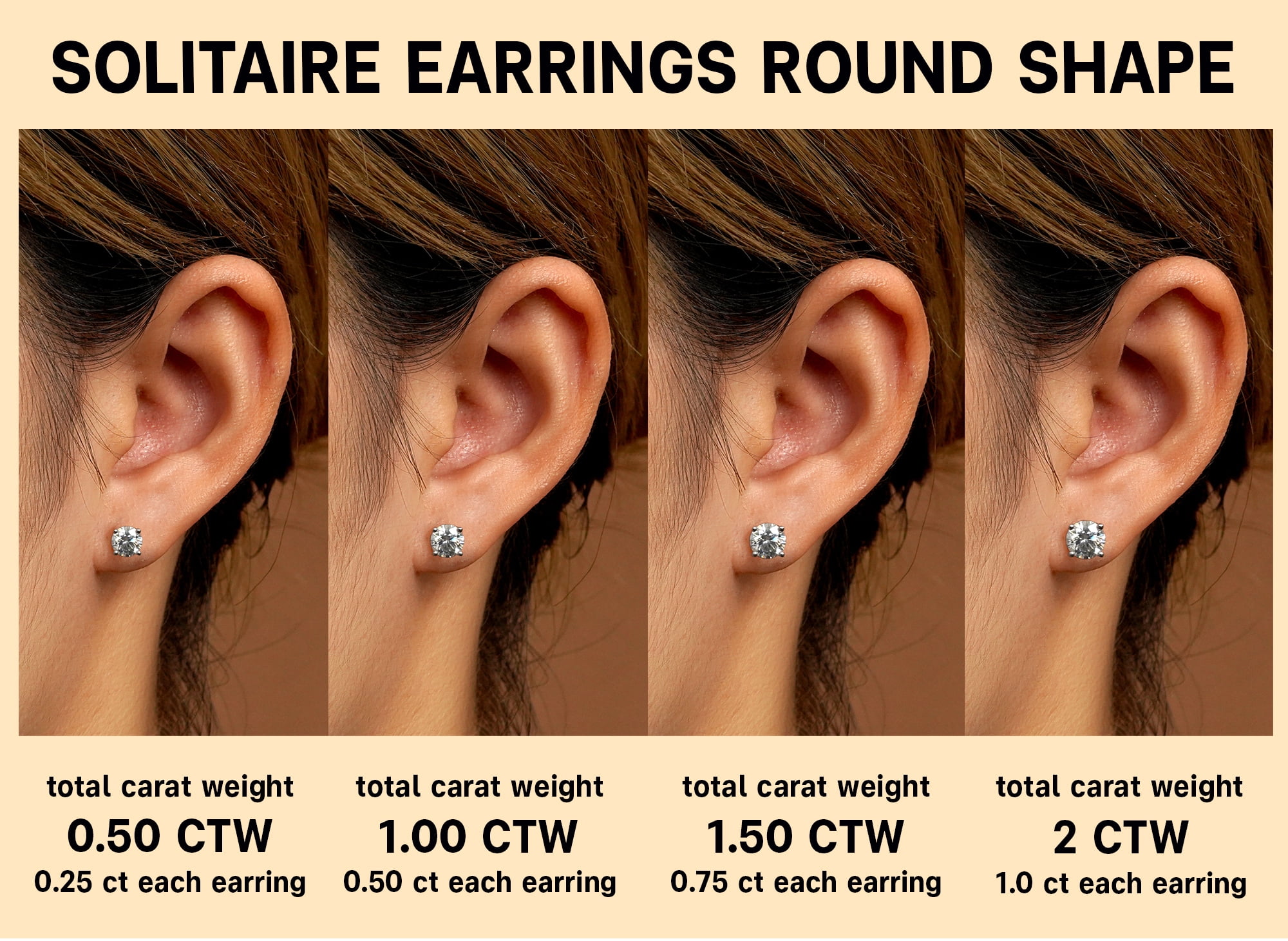 Diamond Stud Earrings 2 1/2 Total Carat Weight