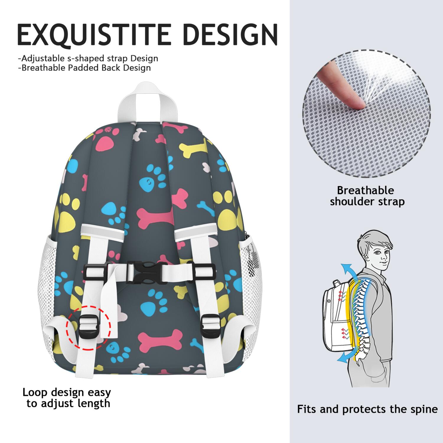 Cool Pet Background Dog Paw Backpack for School,Cute School Bag,Schoolbag with Adjustable Shoulder Straps & Padded Back,15"x11.42"x5.5"