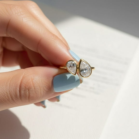 Jewelerix Gorgeous Moissanite Diamond Anniversary Ring Bezel Pear Shape Engagement Ring for Her Yellow Gold Vermeil Mother's Day Gift