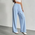 thumbnail image 2 of PWPSG High Waist Drawstring Pleated Wide Leg Casual Pants, Breathable Comfort Trousers for Daily Commute & Trendy Work Outfits Blue L, 2 of 5