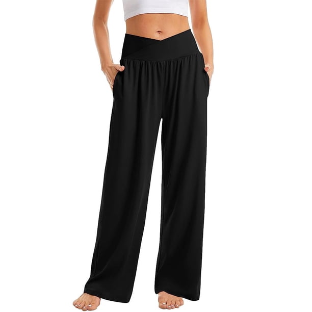 Pantalones largos informales para mujer, cómodos pantalones sueltos, pantalones de yoga de moda Kuymtek Negro T M para Mujer