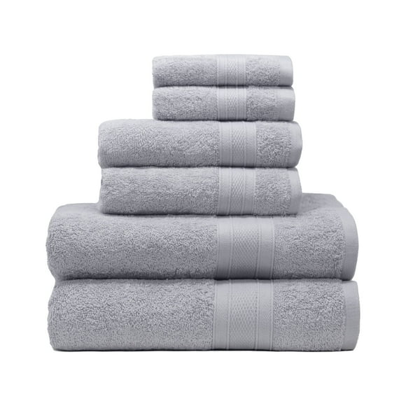 TRIDENT Ensemble de 6 Serviettes de Bain pour Salle de Bain - 2 Serviettes de Bain, 2 Serviettes à Main, 2 Gants de Toilette 100 % Coton Doux et Moelleux Très Absorbant, Serviette Douce pour Hôtel & Spa - Gris Argenté