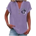 thumbnail image 1 of Yuyuzo Plus Size Tops for Women Cotton Linen Short Sleeve T-Shirts Button V Neck Loose Soft Blouses, 1 of 4