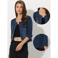 thumbnail image 2 of Allegra K Chaqueta de mezclilla sin cuello para mujer Chaquetas de mezclilla de manga 3/4 Azul Oscuro XL, 2 of 6