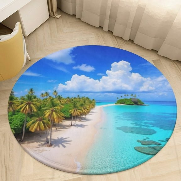 Tropical Beach Paradise Round Area Rugs for Bedroom Living Room, 3FT Soft Indoor Circle Carpets, Carpet Home Decor Floor Mat