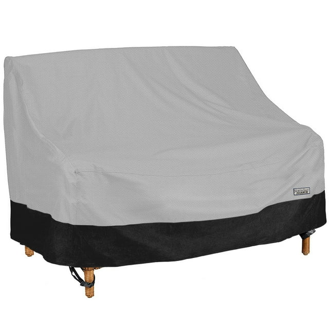 Housse pour Causeuse de Patio Extérieure NEH - 62 Pouces L x 38 Pouces P x 35 Pouces H - Matériau Respirant, Protection contre les Rayons du Soleil et Housse de Rangement Résistante aux Intempéries - Gris avec Ourlet Noir