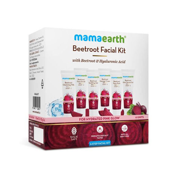Mamaearth Beetroot Hydraful Facial Kit with Beetroot & Hyaluronic Acid - 2*10 ml + 4*10 g