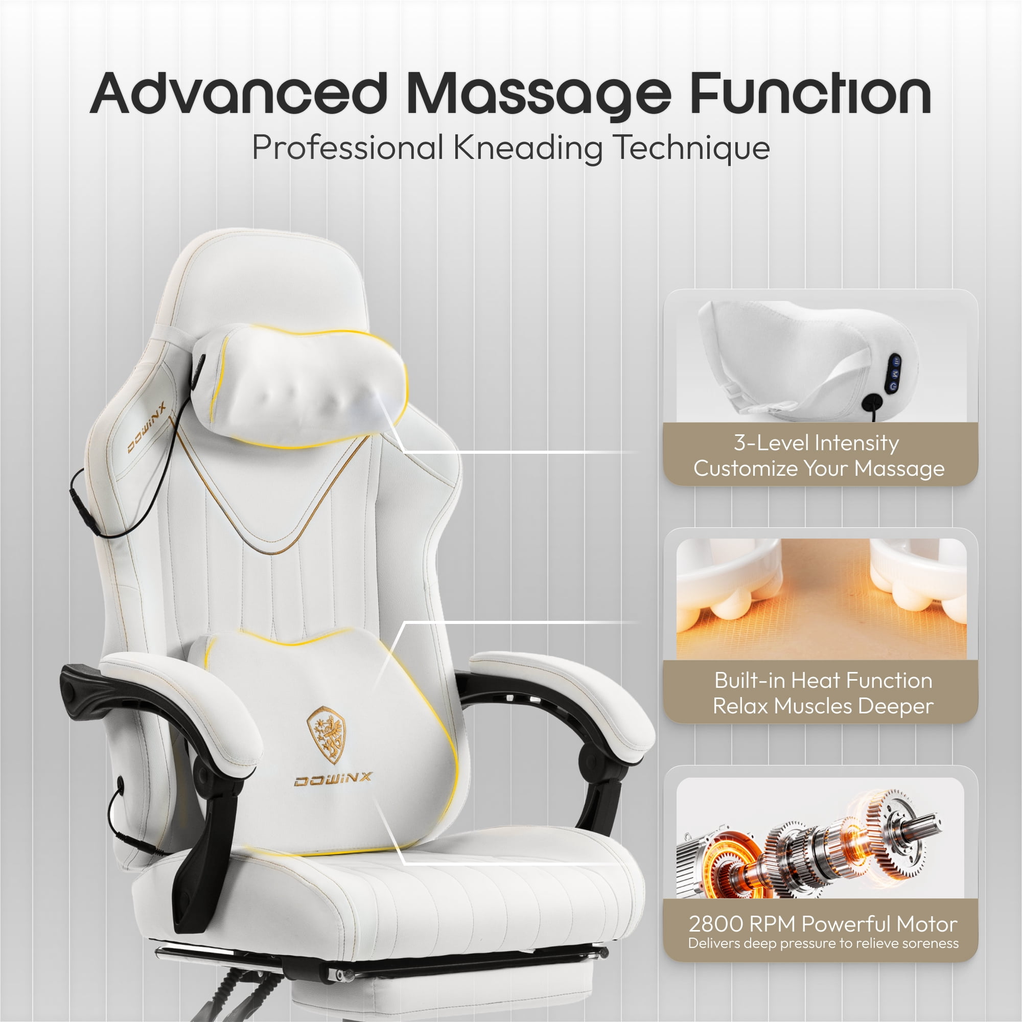 GOOSEA Gaming Chair with Shiatsu Massage for Neck, Lumbar Support, Ergonomic High Back Recliner for Home Office, Adjustable Height Computer Desk Chair with Premium Comfort Design, Beige
