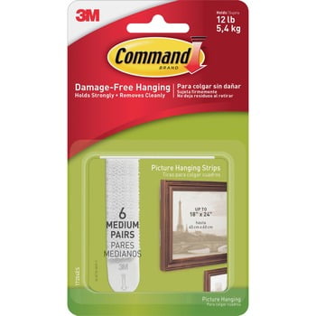 

Command Medium Picture Hanging Strips Rubber Resin Backing Residue-free White 6/PK