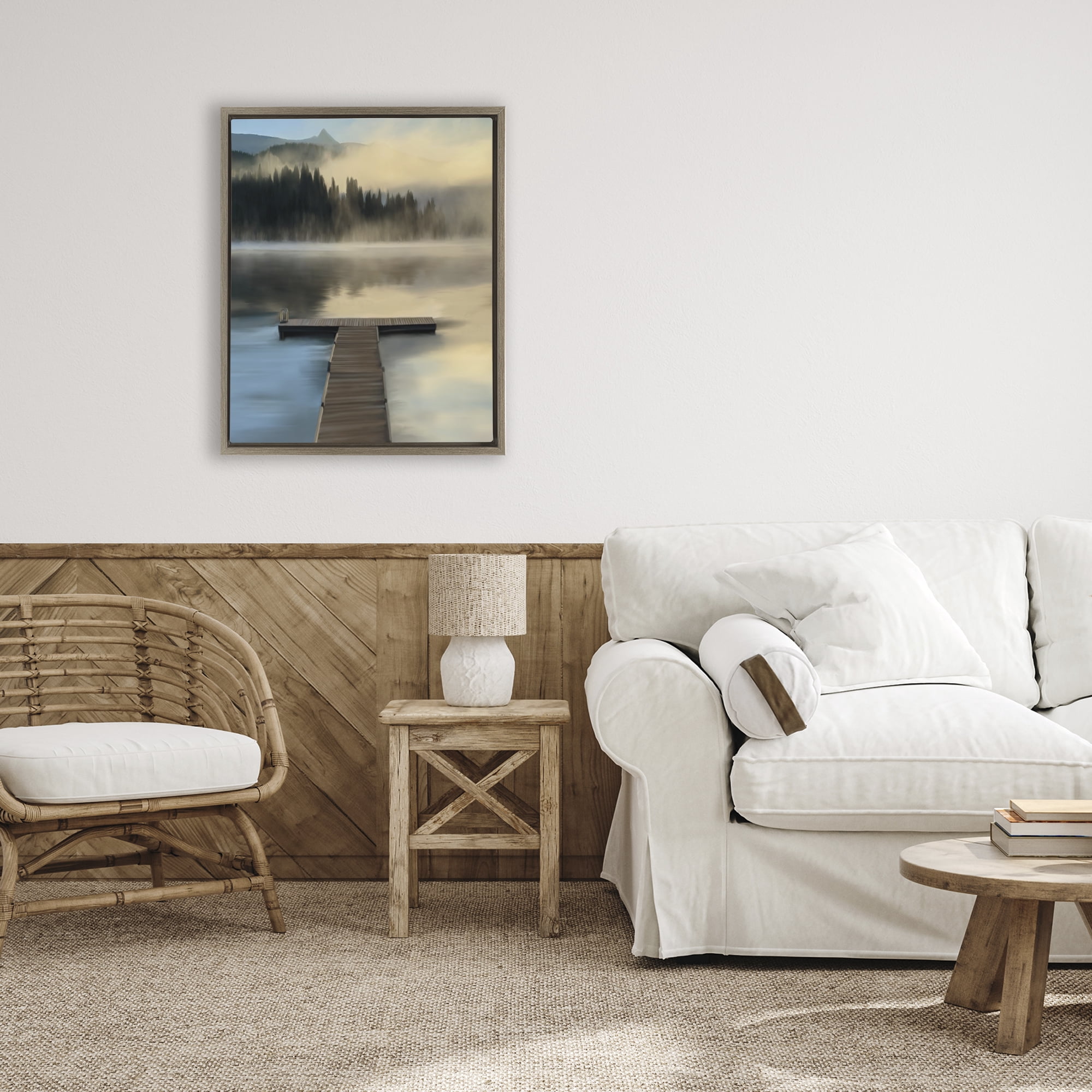 Stupell Industries Reflective Lake At Dusk Brown Framed Floater Canvas Wall Art, design by Renel Peters