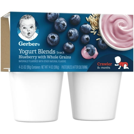 Gerber Yogurt Blends Snack Blueberry with Whole Grain Yogurt 3.5 oz Cups, 4 Count