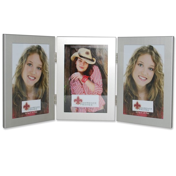 Brushed Silver 4x6 Hinged Triple Metal Picture Frame