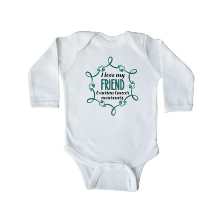 

Inktastic I Love My Friend Ovarian Cancer Awareness Gift Baby Boy or Baby Girl Long Sleeve Bodysuit