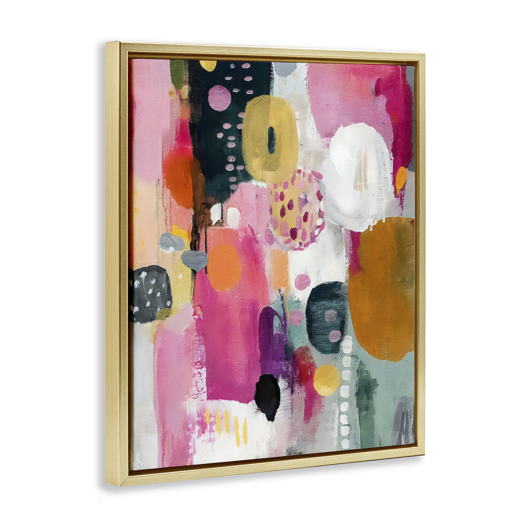 Stupell Industries Abstract Blooms Cascade Gold Framed Floater Canvas Wall Art, design by Riley B