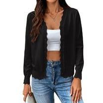 Cogild Long Sleeve Button Front Cardigans for Womens Lightweight Solid Color Tops with Unique Scalloped V-Neckline Fall Cardigans for Womens Casual and Stylish Cardigans
