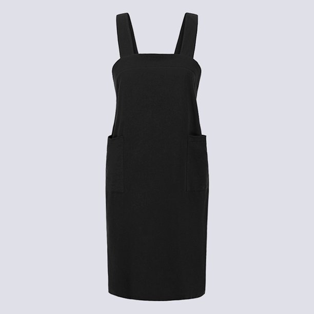Vestido de mujer Sólido Lino Algodón Escote cuadrado Sin mangas Crossover Sin respaldo Dividir Midi Abanopi Negro/M