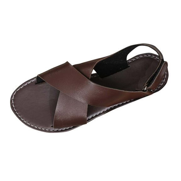 Fesfesfes Women's Fish Mouth Beach Sandals Flat Summer Slides with Adjustable Ankle Strap Soft Sole Casual Outdoor Shoes for Vacation(Coffee,US 8.5)