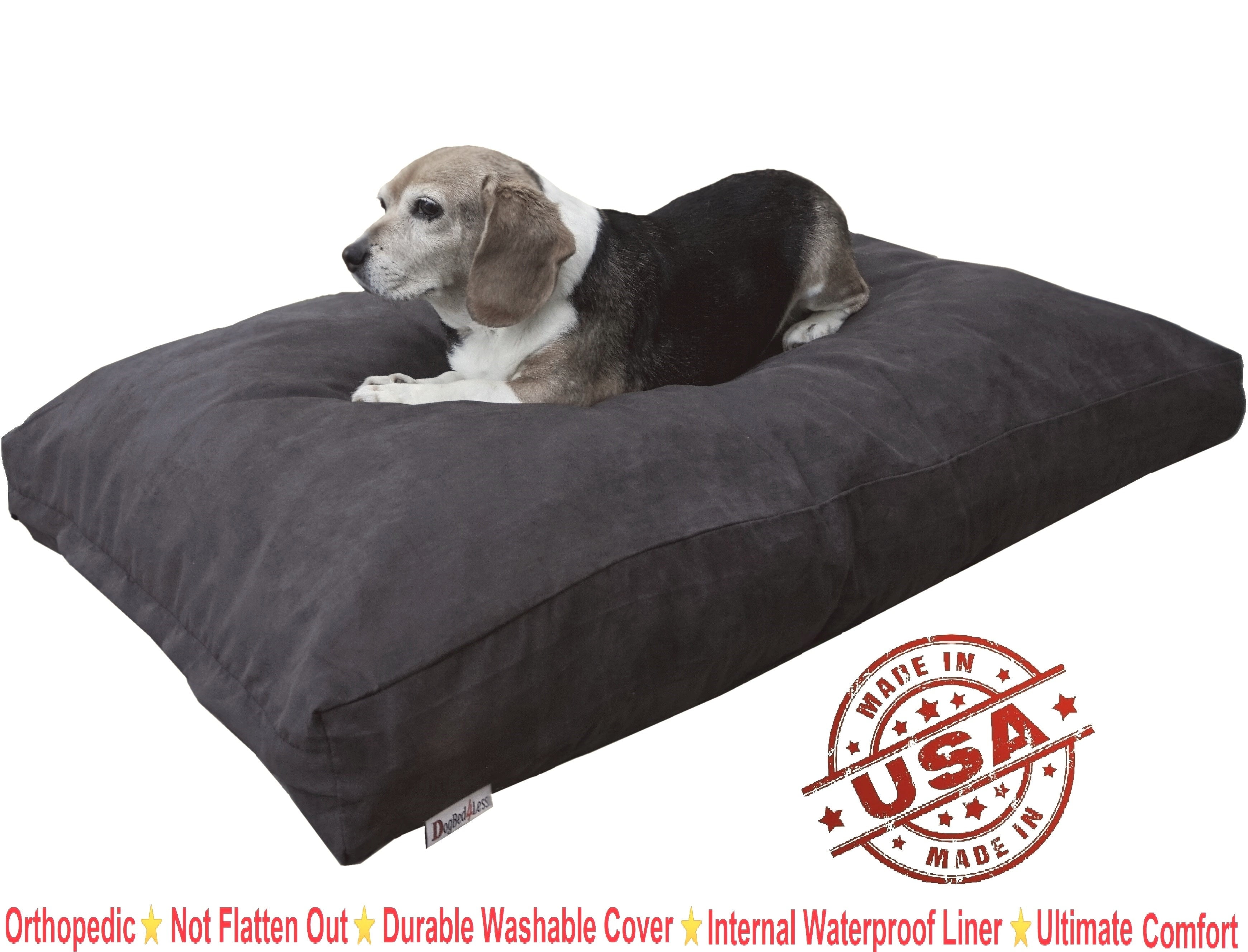 Dogbed4less Shredded Memory Foam Dog Bed for Large Dogs, Espresso Suede Cover 55"x37" Pillow